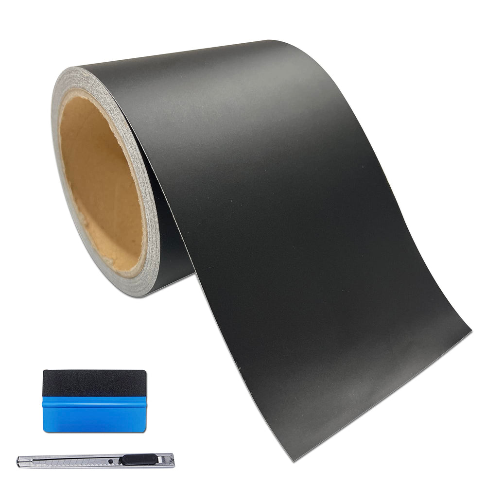 LZLRUN matte black vinyl wrap applied to window trim for chrome delete.