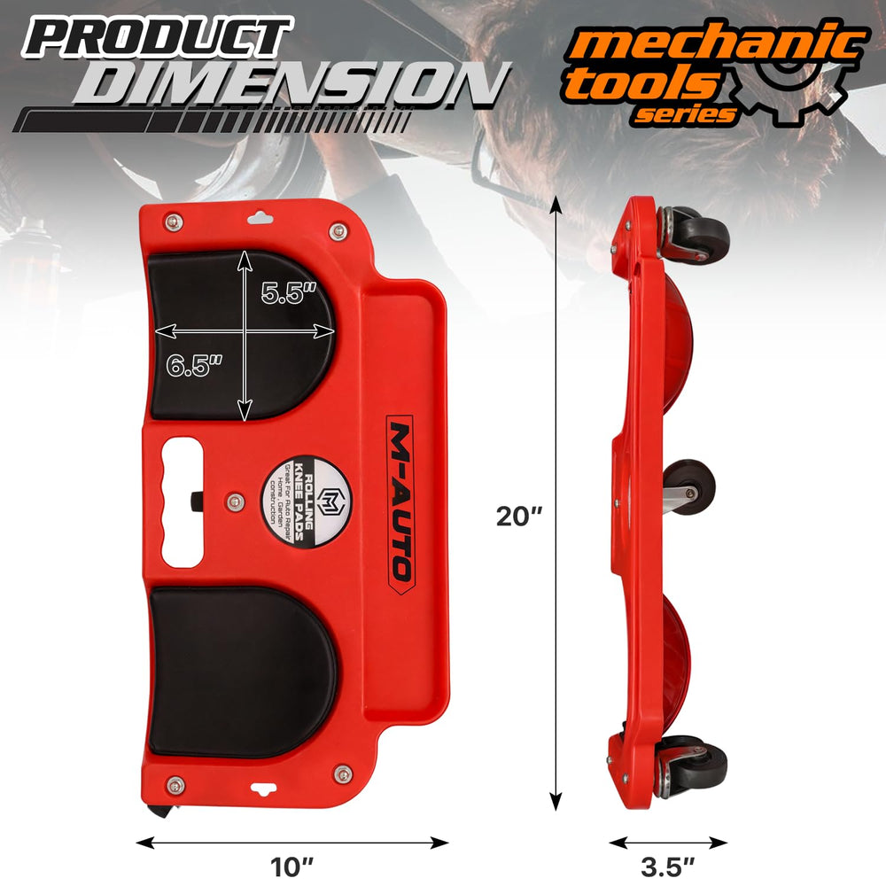 M-AUTO knee creeper casters closeup for effortless garage movement.