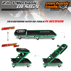 M-AUTO non-marring wheels protect floors while moving under a vehicle.