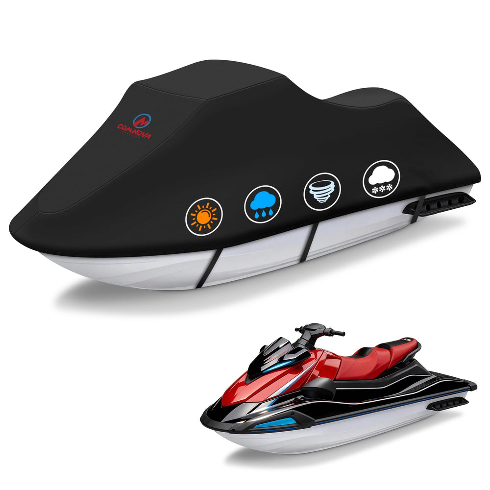Comnova Jet Ski Cover 115-120 inch fits 2-3 seaters with rugged 600D fabric protection.