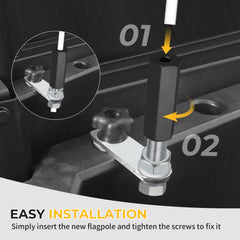 M MATI flag pole holder installed on ATV/UTV illustrates quick swapping of poles