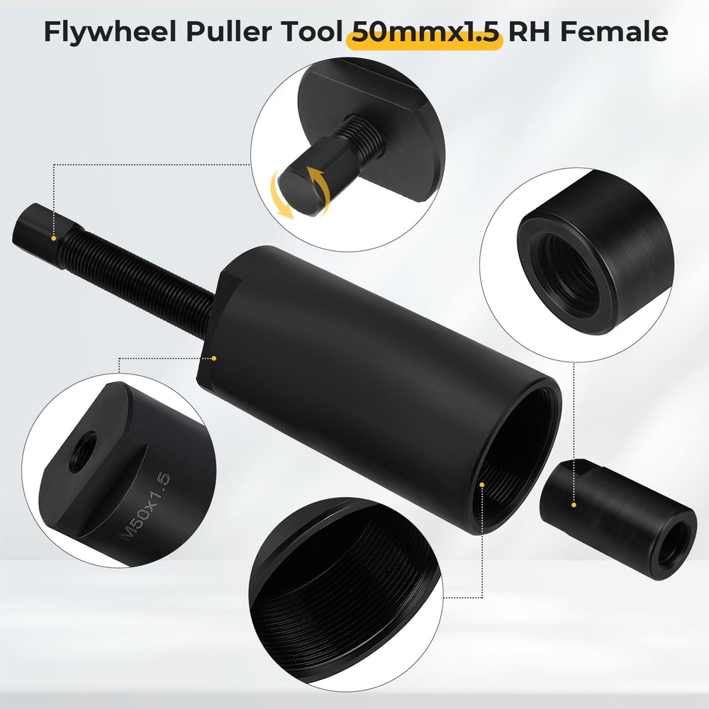 M MATI flywheel puller attached for Suzuki fitment demonstration