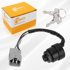 M MATI ignition key switch with key in insert view showing turn-to-start action.