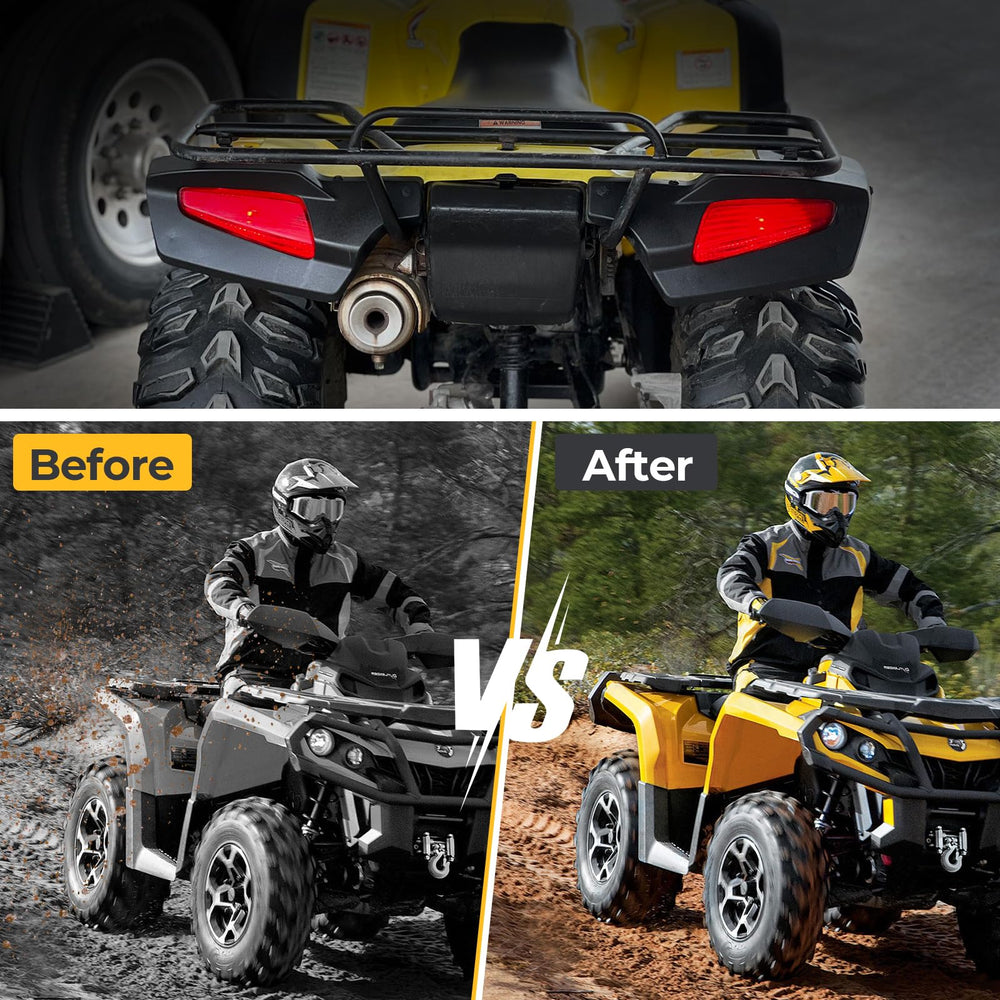 M MATI left guard reduces mud spray behind the bike.