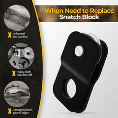 M MATI snatch block hooking hole detail with 1-1/2 inch diameter