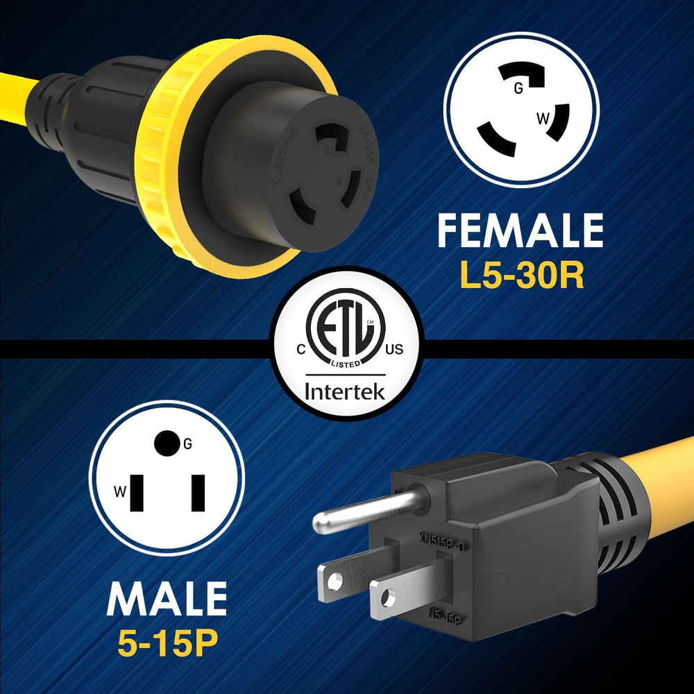 M1A2 15A male plug enabling safe shore power connection for RVs.
