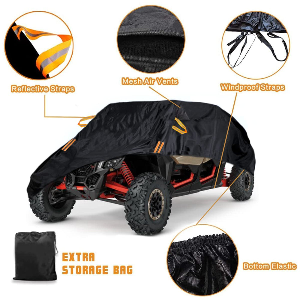 Macosy indoor-outdoor storage cover keeps UTV clean and protected.
