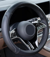 Magnelex microfiber leather steering wheel cover provides improved grip and sun protection.