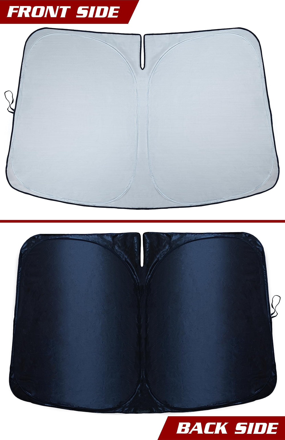 Magnelex windshield shade folded in its storage pouch for easy stowage.