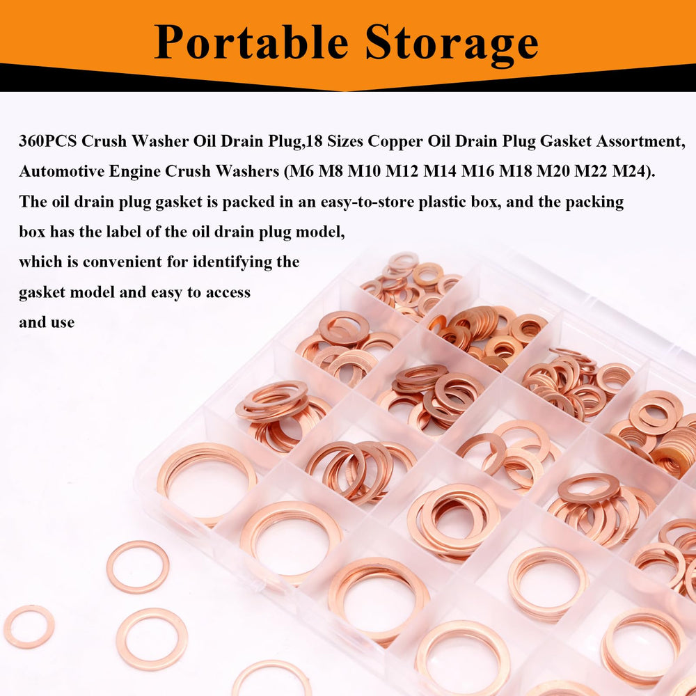 Maierke 18-size copper washer set covers useful automotive applications.
