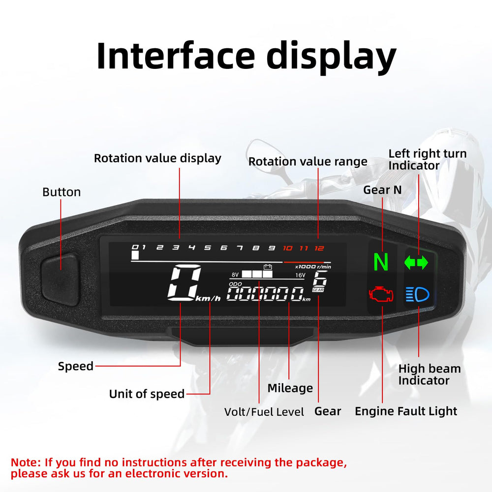 MAIMEIMI tachometer and gear indicator with bright LCD for precise RPM tracking.