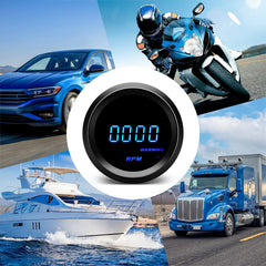 MAIMEIMI tachometer mounted on dashboard with clear readout.