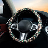 MAKLUVL army camo steering wheel cover close-up showing durable stitching and colorfast print