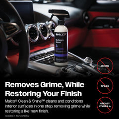 Malco Clean and Shine dashboard satin finish for glare-free visibility.