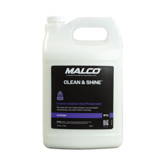 Malco Clean & Shine interior cleaner bottle pour showing versatile all-surface use