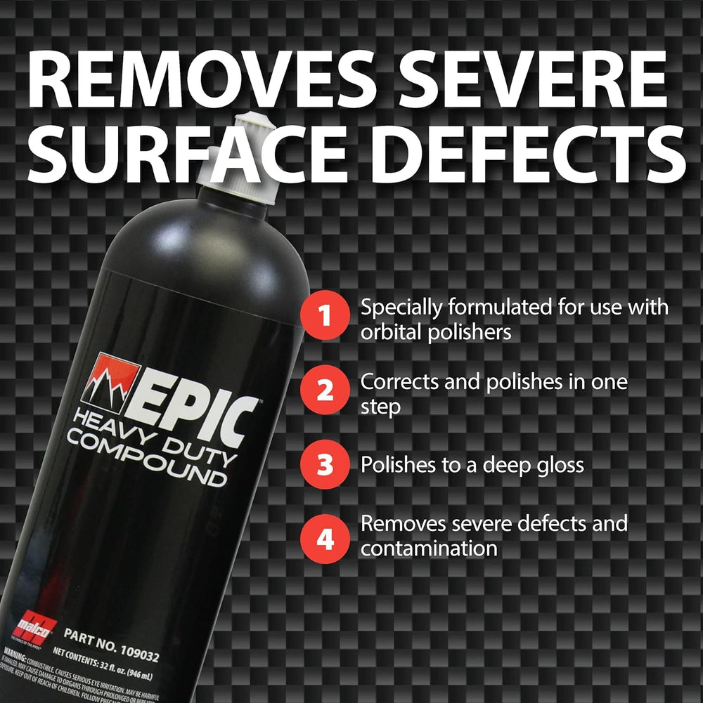 EPIC pads beside Malco Epic Heavy-Duty Compound for polishing