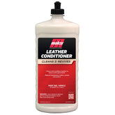 Brand Malco Leather Conditioner bottle label highlighting the 2-in-1 car care formula