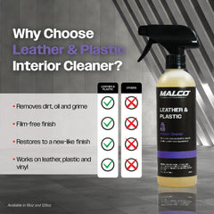Malco Leather and Plastic Cleaner cleans steering wheels for a refreshed interior look.