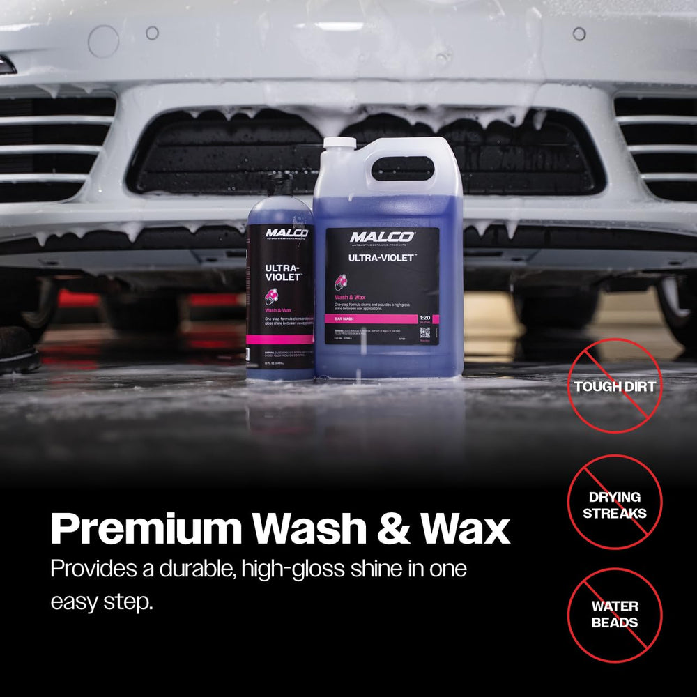 Malco Wash'n Wax after-wash beading and high-gloss shine that lasts.