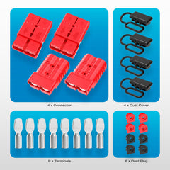 Malictele 350A red Anderson complete kit includes four housings and all essentials for setup.