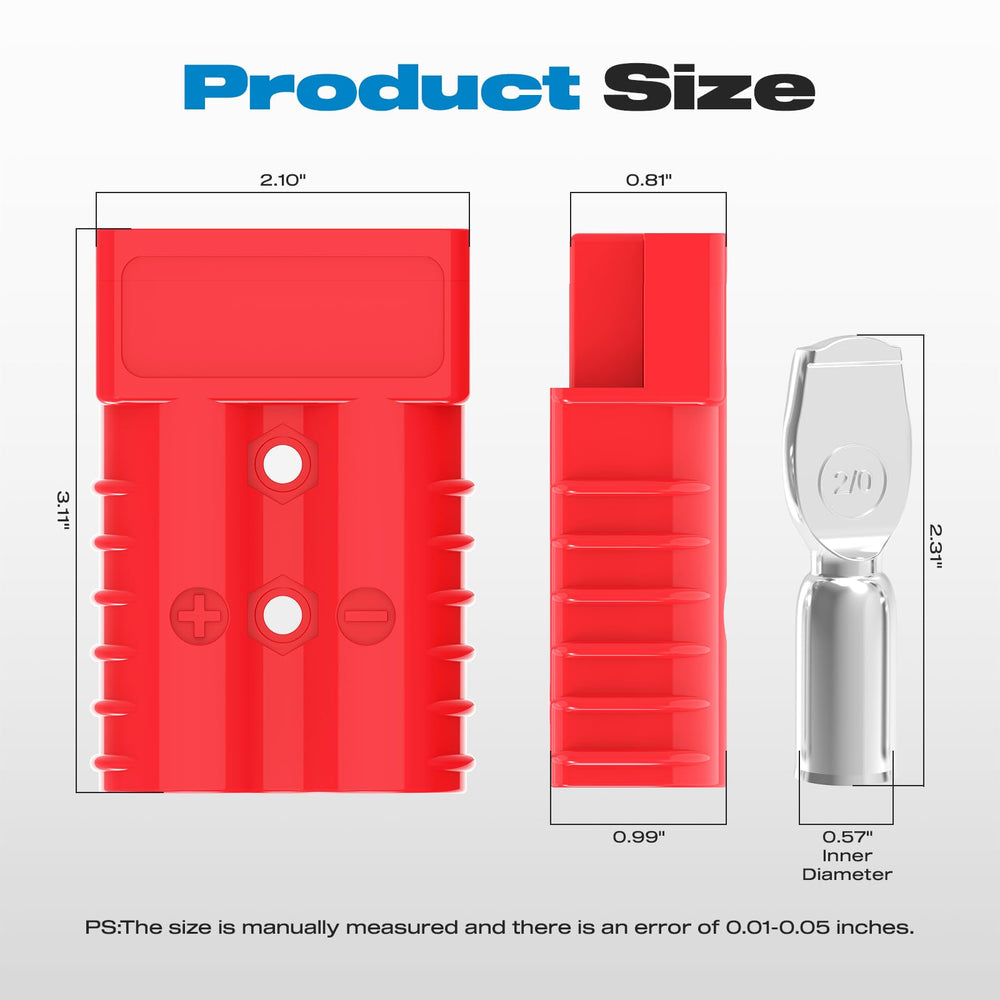 Malictele Anderson 350A red terminals with silver plating ensure durable, low-resistance conductivity.