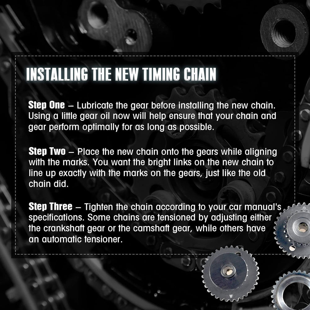 Mango S 36 timing chain kit hardware pouch shows tensioner, guides, sprockets