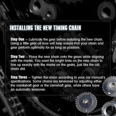 Mango S 36 timing chain kit hardware pouch shows tensioner, guides, sprockets