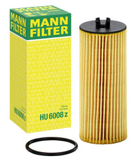 MANN-FILTER HU 6008 Z cartridge oil filter close-up—high dirt-holding capacity.
