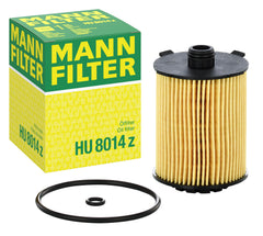 MANN-FILTER HU 8014Z oil filter cartridge close-up with end caps for a reliable seal.