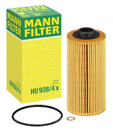 Mann Filter HU 938/4 oil filter close-up highlighting cartridge filtration