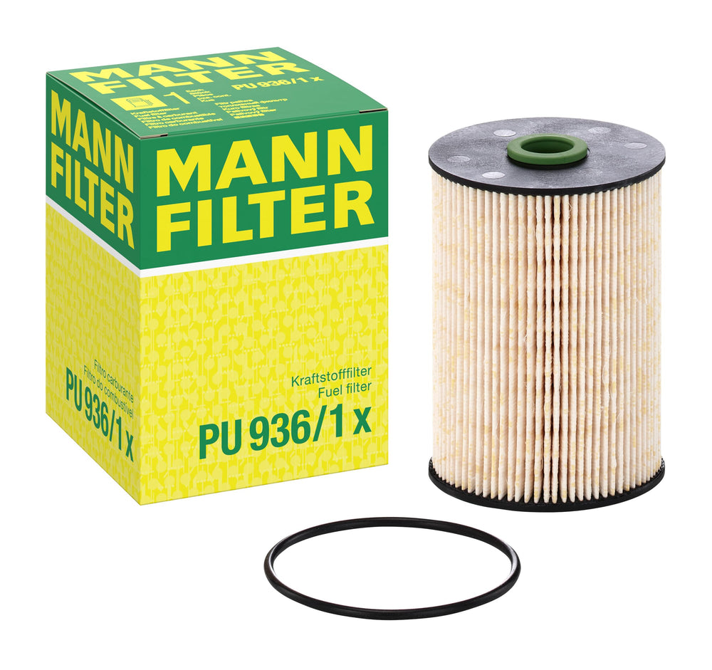 MANN-FILTER PU 936/1 X fuel filter close-up highlighting premium media for diesel protection.