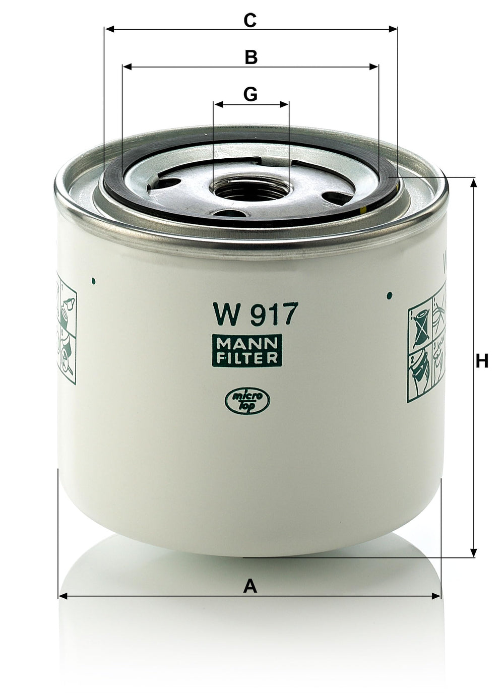 Mann Filter W 917 top view illustrates compact design for various engine bays