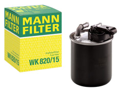 MANN-FILTER WK 820/15 top view; compact filter for Sprinter engines improves fuel cleanliness.