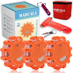 Marcala 3-Pack LED road flares in box for gifting and quick setup
