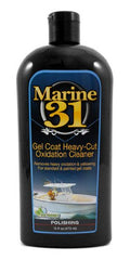 Marine 31 Heavy-Cut Gel Coat Oxidation Cleaner bottle showing product and label benefits