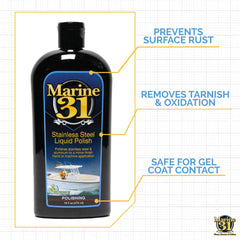 Marine 31 stainless steel liquid polish apply closeup demonstrating easy application.