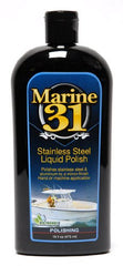 Marine 31 stainless steel liquid polish bottle front view for enhanced shine.