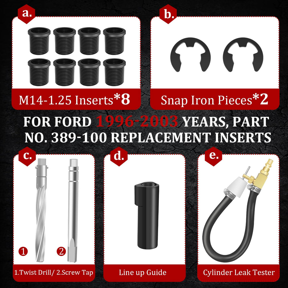 Marketty 38900 inserts-8-pack highlights eight hardened M14-1.25 inserts for thread repair on Ford engines.