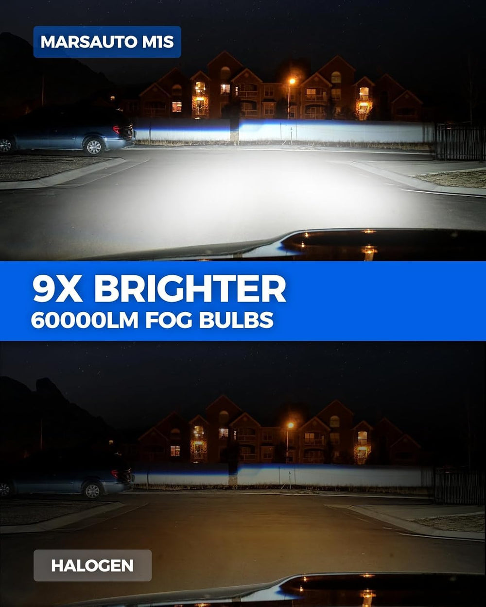 Marsauto 9005/9006 bulbs illuminating road with wider, farther reach