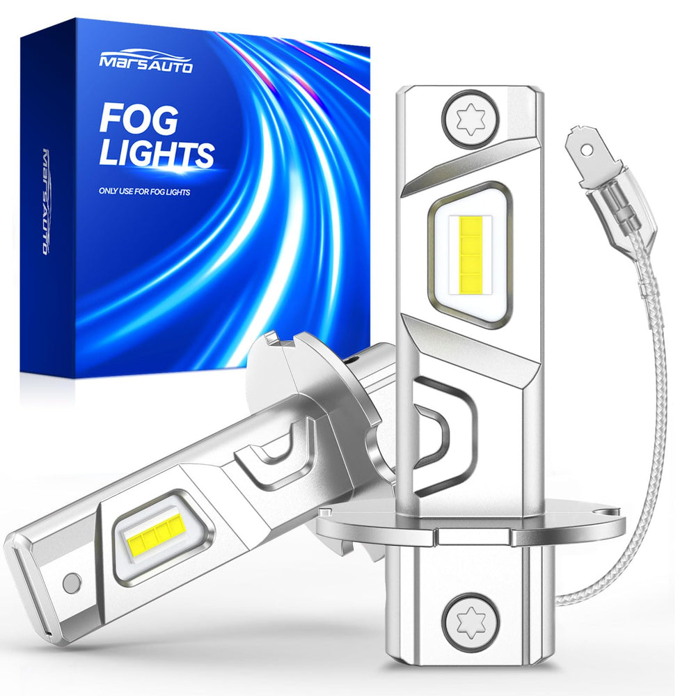 Marsauto H3 LED fog light assembly showing plug-and-play fit for quick upgrade.