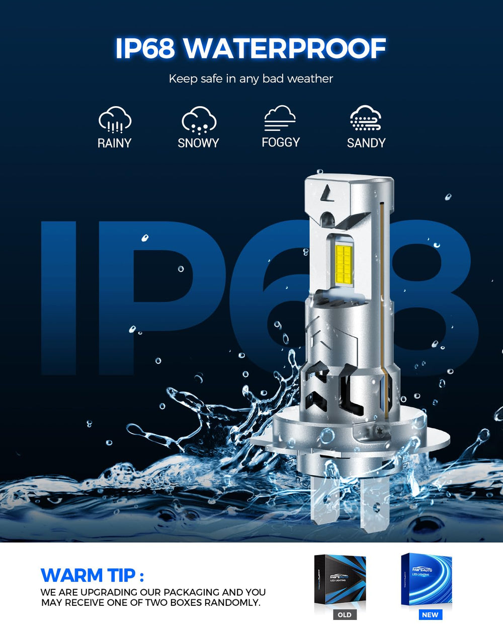 Marsauto H7 LED bulbs ip68-durability withstands harsh conditions for reliable use