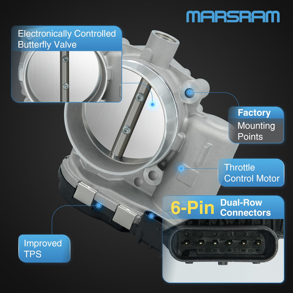 Marsram electronic throttle body top view reveals layout for easy installation