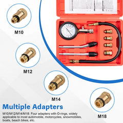 Marvelity adapters M10-M18 cover most spark plug depths for versatile testing.