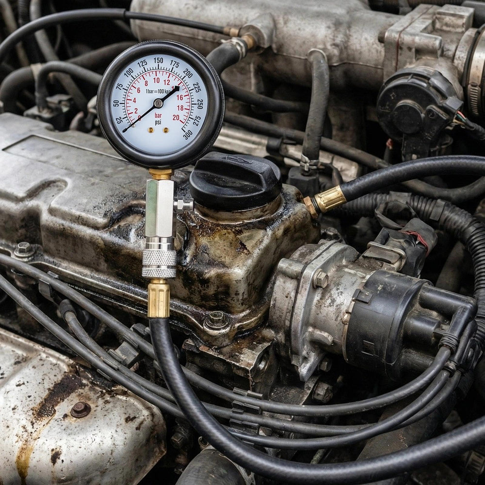 Marvelity compression tester in use on small engines demonstrates intuitive operation.