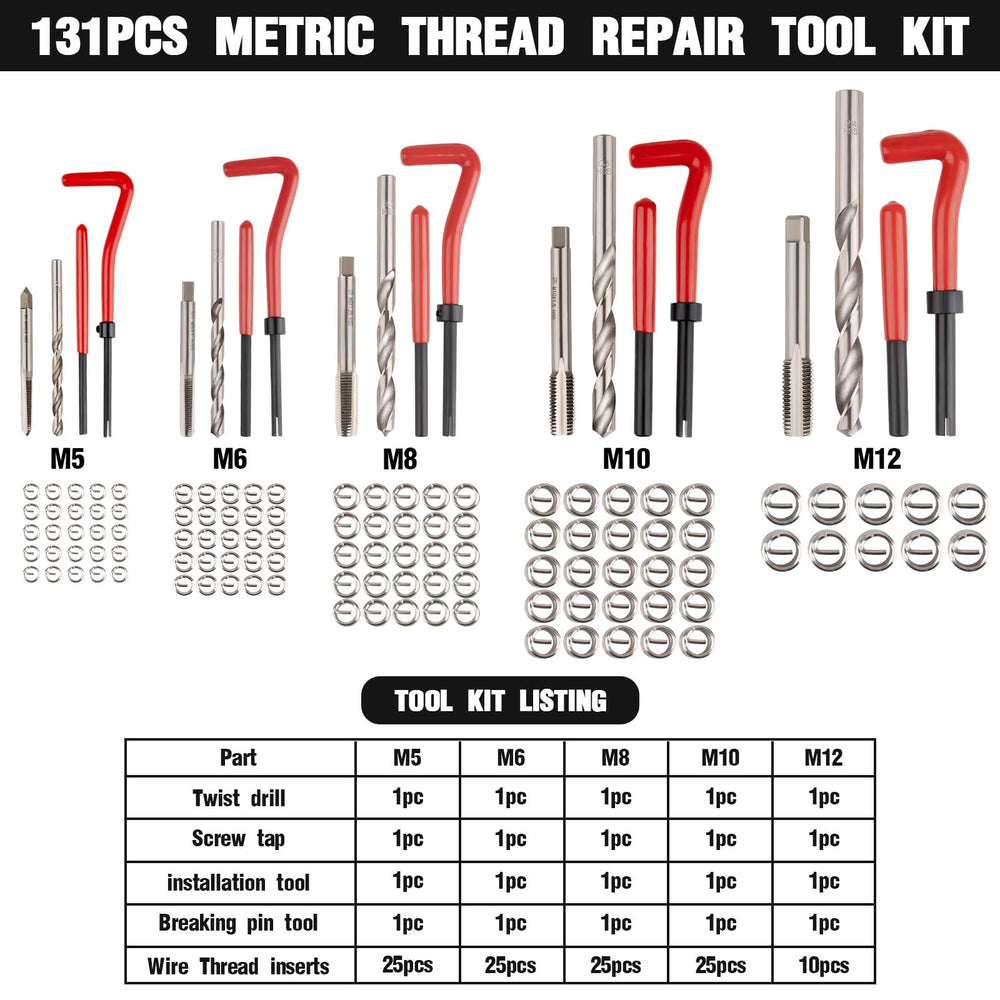 Marvelity Premium 131-Piece Kit wire thread inserts ready for repair jobs.