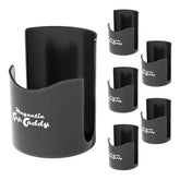 Master Magnetics magnetic cup caddy holding an insulated mug on a metal surface for easy access.
