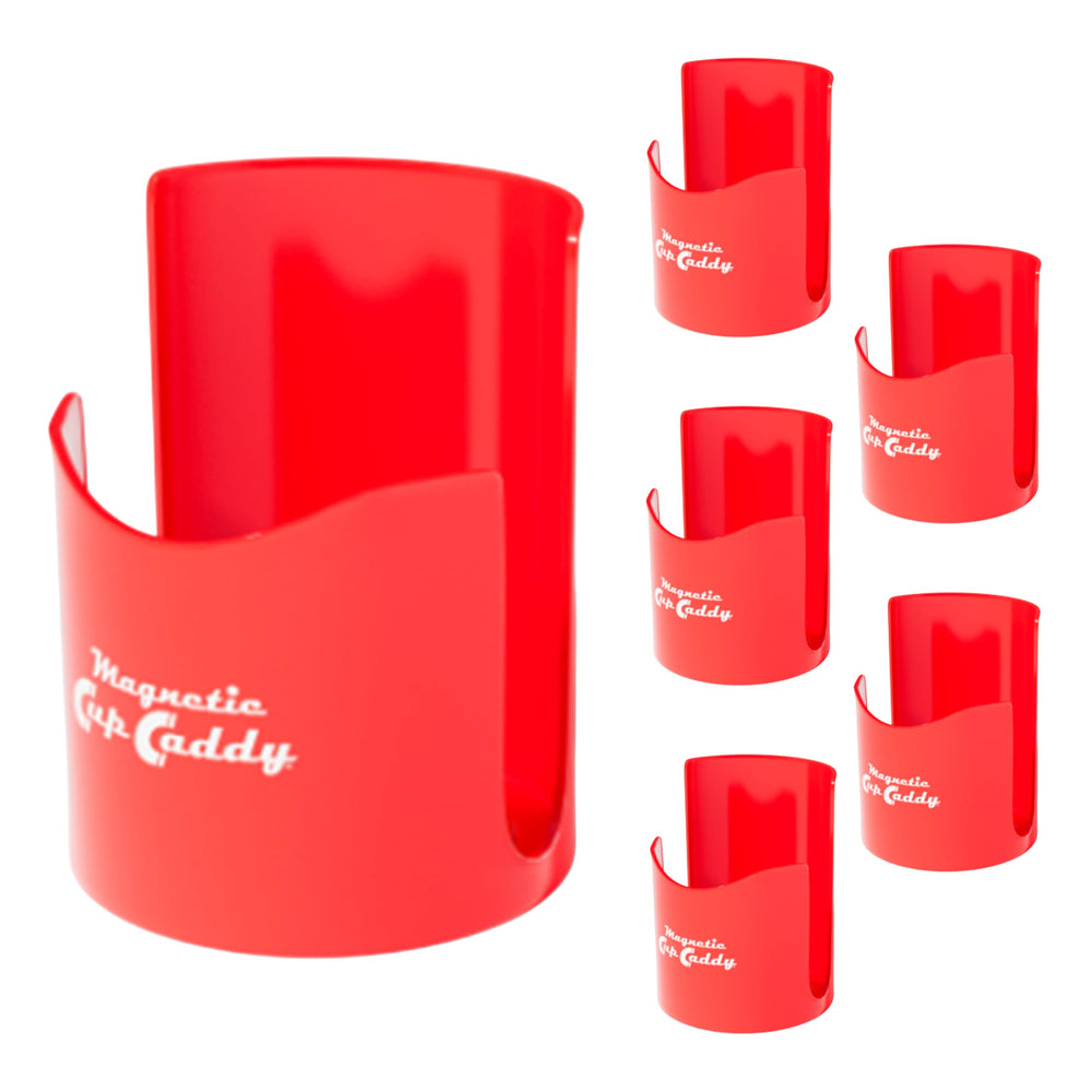 Master Magnetics Magnetic Cup Holder attached to fridge to keep mugs within reach