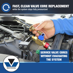 Mastercool 134a high-side 16mm connector for quick valve access during service.