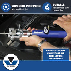 Mastercool 45-degree flare dies in action for versatile tubing applications.