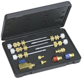 Mastercool 58490 valve-core remover installer kit enables under-pressure service on R134a systems.